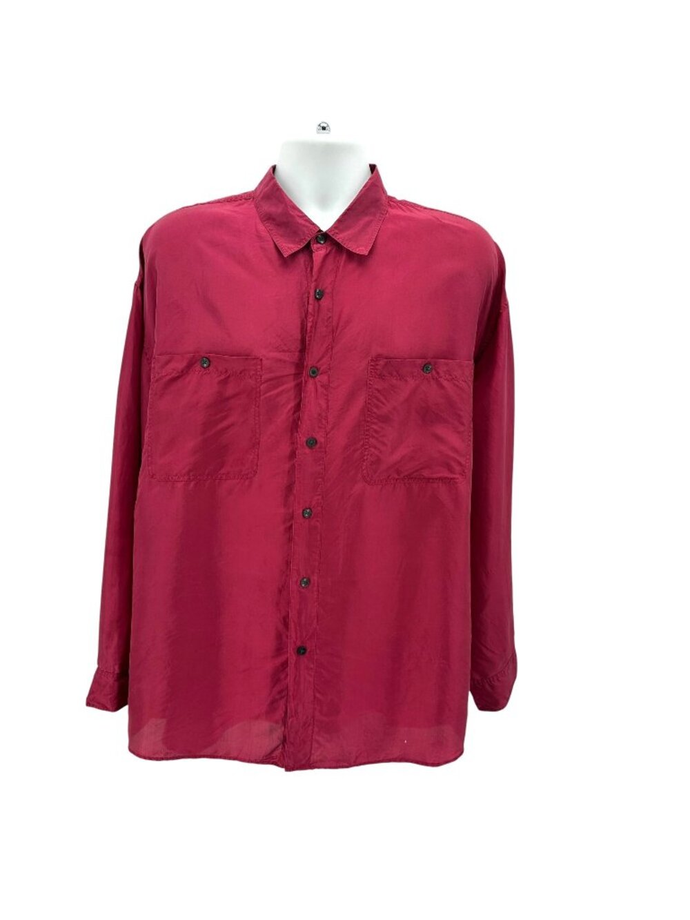Vintage Chiamare Mens XL Shirt Silk Red Long Sleeve Button Lightweight Retro